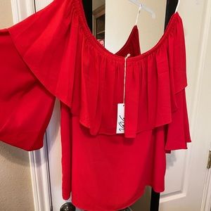 VaVa On or Off the Shoulder Red Flowy Sleeve Top